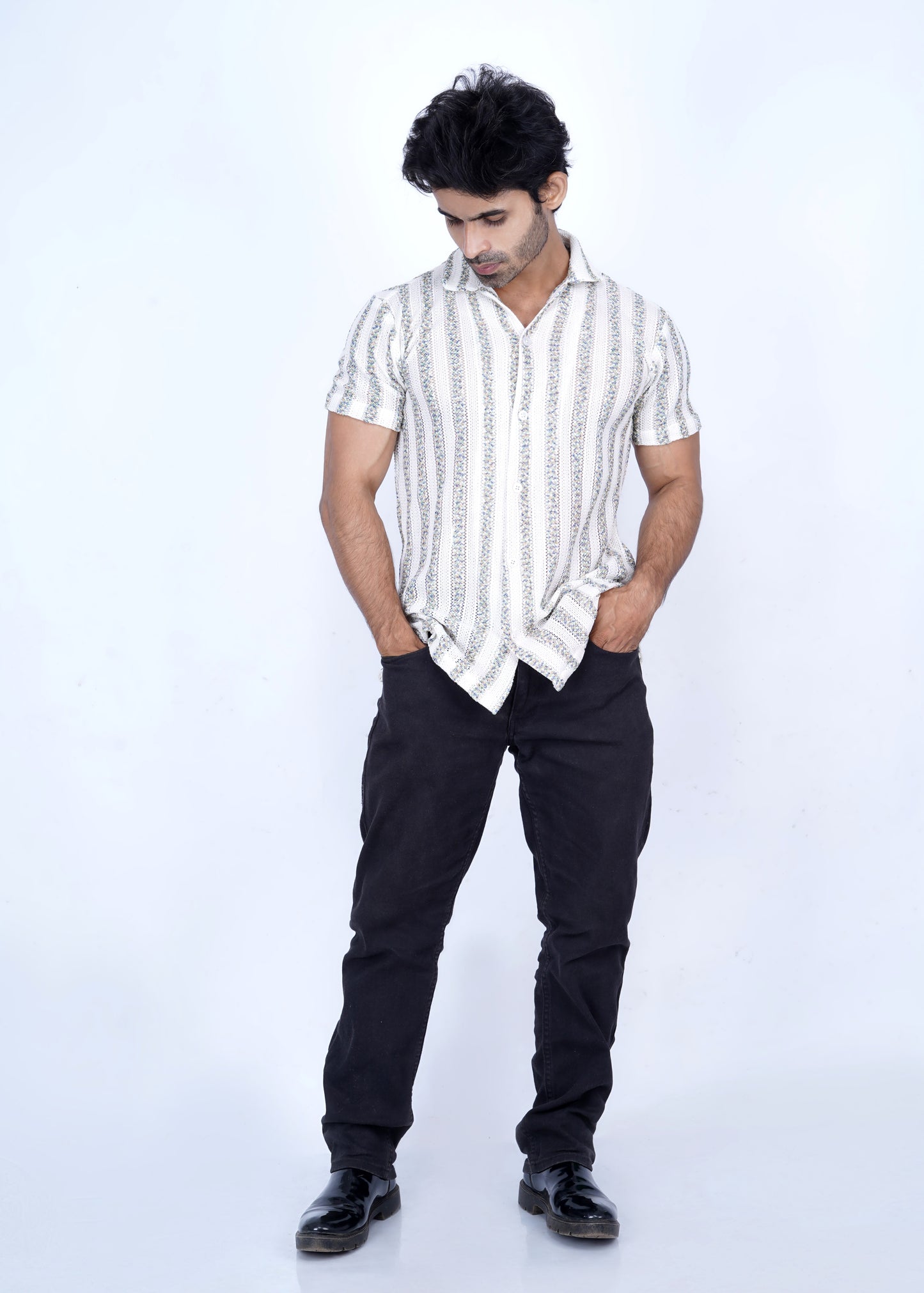 ✨ Star Imported Texture Shirt - Greywhite