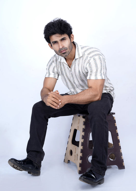 ✨ Star Imported Texture Shirt - Greywhite